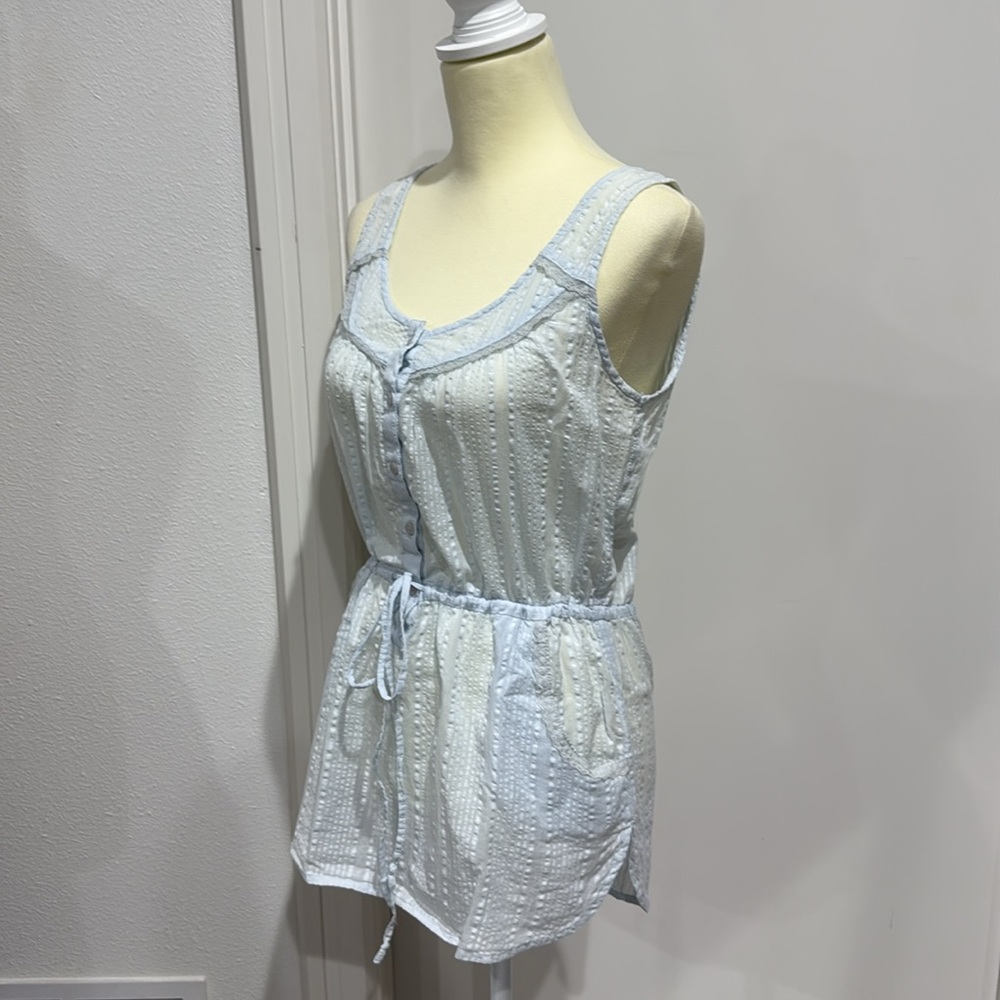 Love Squared Light Blue Striped Tank Top with Lace Ruffle Detail - S - Picture 3 of 9